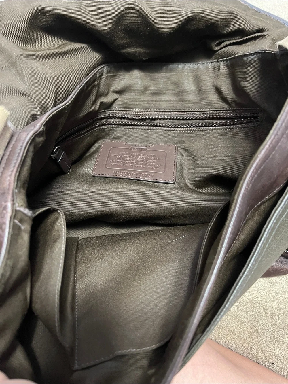 Leather Messenger Bag in Olive Green with Brown Trim Camden leather suede 2013
